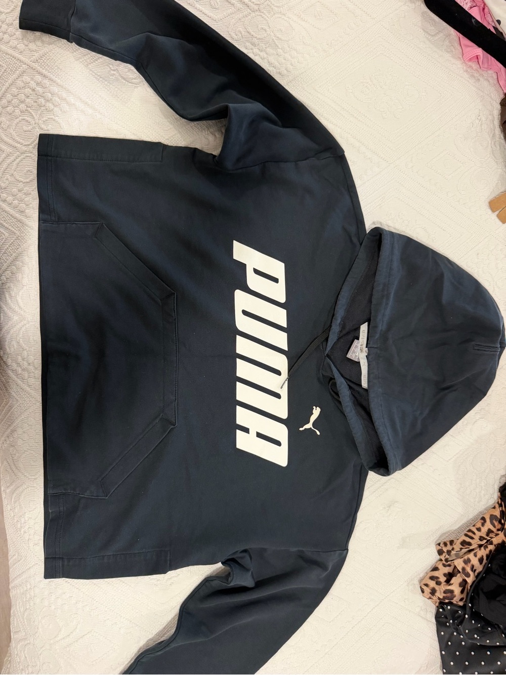 Puma black cropped Hoodie with White Logo
